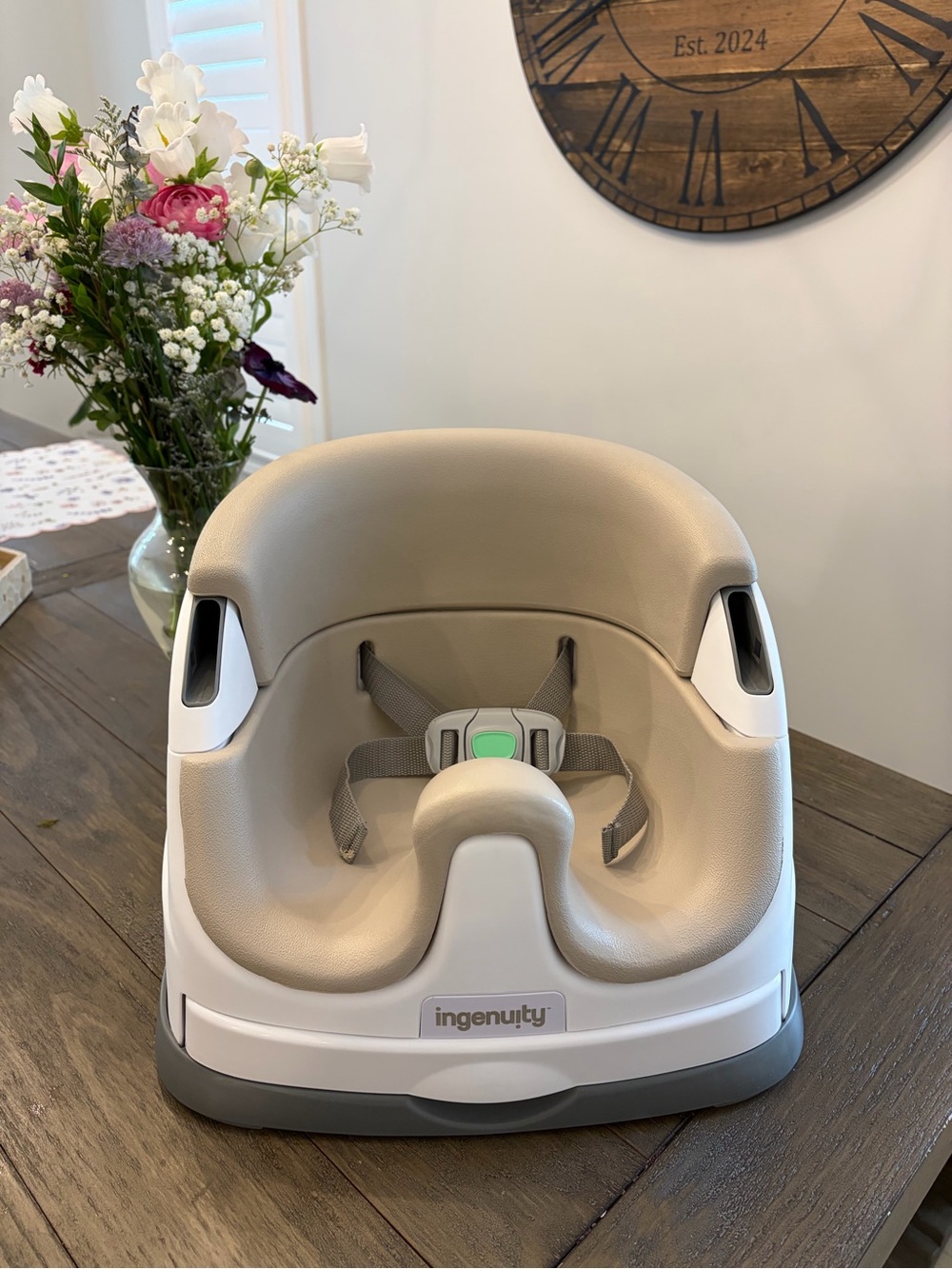 Ingenuity Beige Baby Booster Seat with Safety Harness